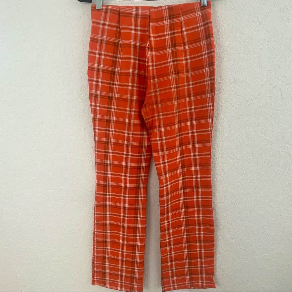 I.AM.GIA Polaris Orange Plaid checkered high rise flare Pants Large - Picture 5 of 8